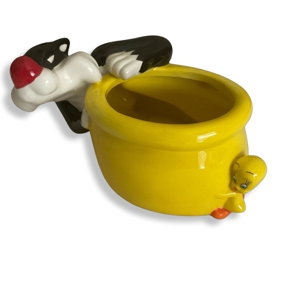 VTG Sylvester Chasing Tweety Bird‎ Ceramic Planter Pot Looney Tunes Warner Bros - Picture 4 of 9